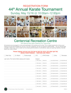 2016 Annual Karate Tournament sign up sheet