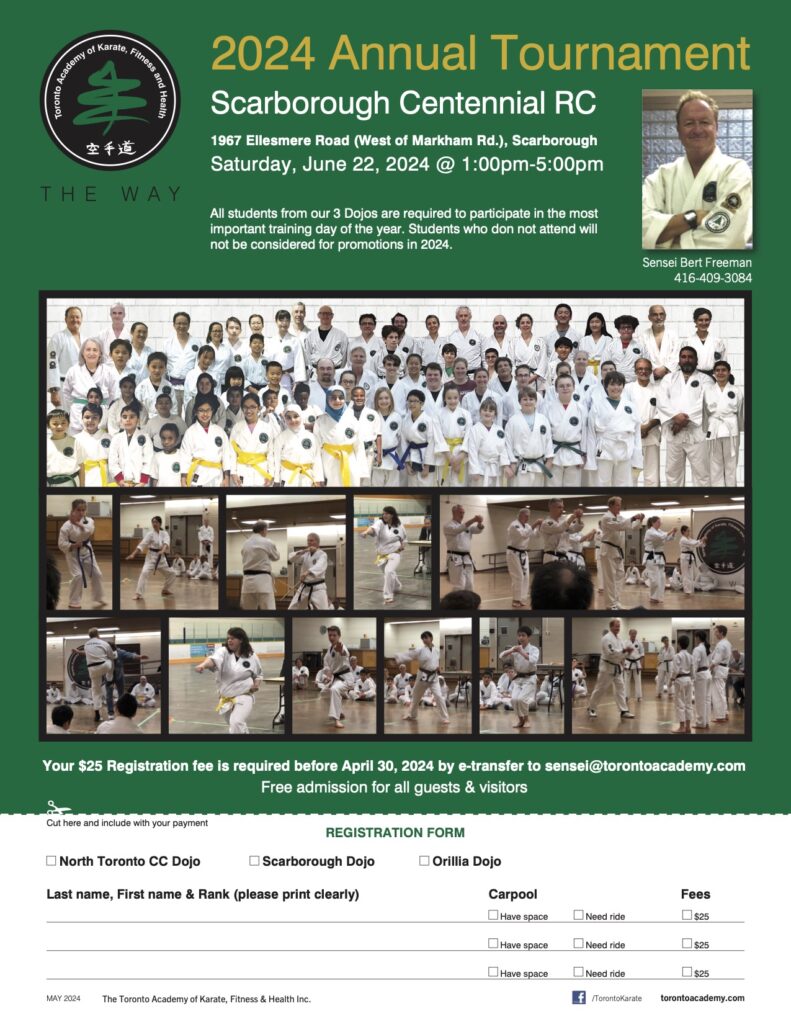 Add for Toronto Academy of Karate, fitness and health 2024 tournament